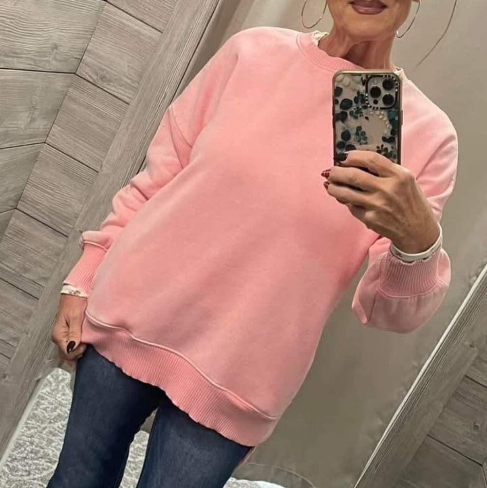 Zenana Full Size Acid Washed Double Ribbed Sweatshirt